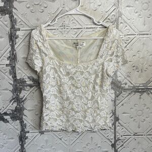 Vintage Chetta B beaded Cream Lace Blouse